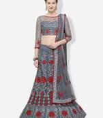 Grey Embroidered Net Semi Stitched Lehenga