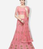 Pink Embroidered Net Semi Stitched Lehenga