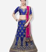 Blue Embroidered Net Semi Stitched Lehenga