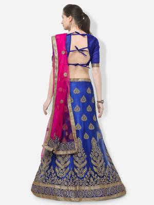 Blue Embroidered Net Semi Stitched Lehenga 3