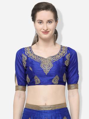 Blue Embroidered Net Semi Stitched Lehenga 4