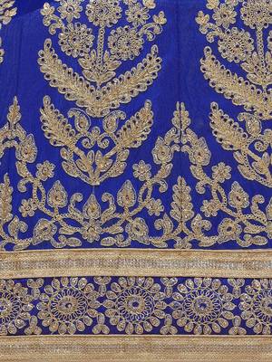 Blue Embroidered Net Semi Stitched Lehenga 5