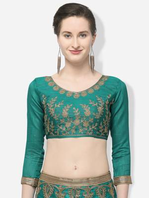 Green Embroidered Net Semi Stitched Lehenga 4