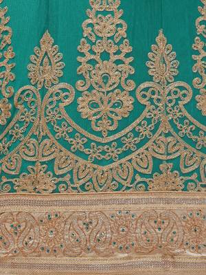 Green Embroidered Net Semi Stitched Lehenga 5