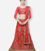 Peach Embroidered Net Semi Stitched Lehenga