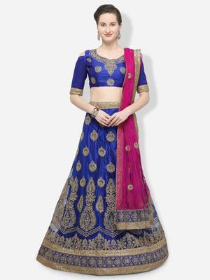 Blue Embroidered Net Semi Stitched Lehenga 1