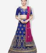 Blue Embroidered Net Semi Stitched Lehenga