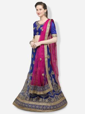 Blue Embroidered Net Semi Stitched Lehenga 2