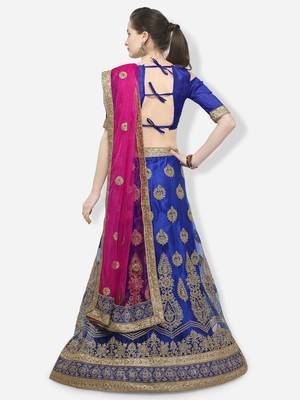Blue Embroidered Net Semi Stitched Lehenga 3