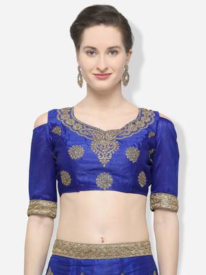 Blue Embroidered Net Semi Stitched Lehenga 4