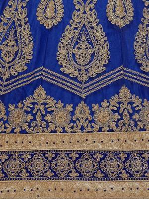 Blue Embroidered Net Semi Stitched Lehenga 5