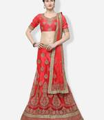 Peach Embroidered Net Semi Stitched Lehenga
