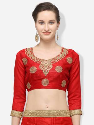 Red Embroidered Net Semi Stitched Lehenga 4