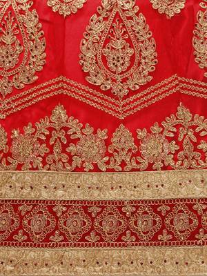 Red Embroidered Net Semi Stitched Lehenga 5