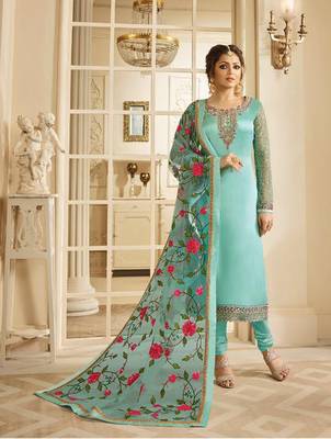 Light-turquoise embroidered satin salwar 1