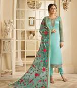 Light-turquoise embroidered satin salwar