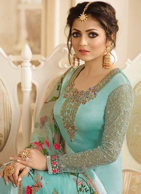 Light-turquoise embroidered satin salwar 2