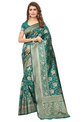 Green woven art silk saree with blouse 1