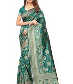 Green woven art silk saree with blouse