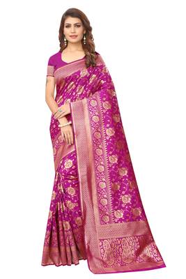 Pink woven banarasi saree with blouse 1