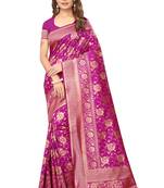 Pink woven banarasi saree with blouse