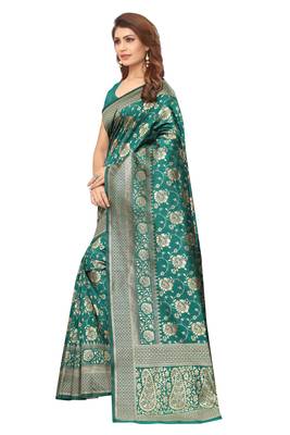 Green woven art silk saree with blouse 2