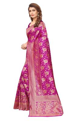 Pink woven banarasi saree with blouse 2