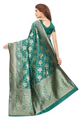 Green woven art silk saree with blouse 3