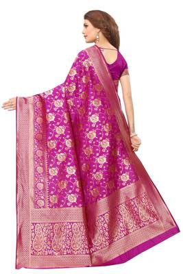 Pink woven banarasi saree with blouse 3