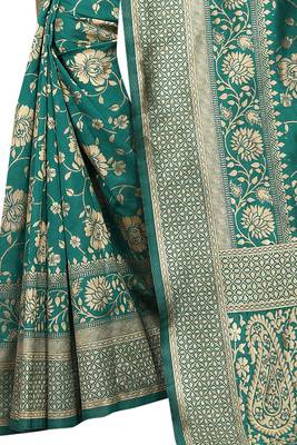 Green woven art silk saree with blouse 5