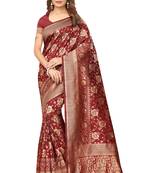 Maroon woven banarasi saree with blouse