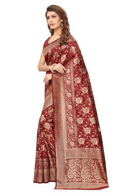 Maroon woven banarasi saree with blouse 2
