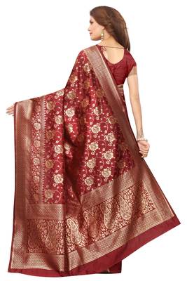Maroon woven banarasi saree with blouse 3