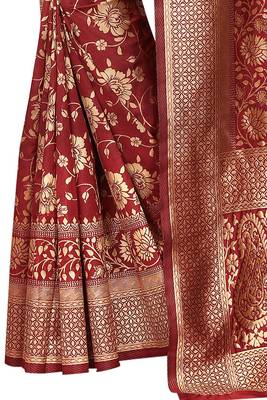 Maroon woven banarasi saree with blouse 5