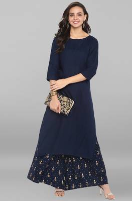 Janasya Blue plain rayon kurta sets 1