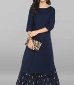 Janasya Blue plain rayon kurta sets