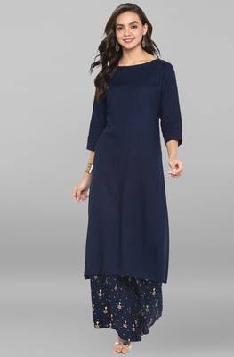Janasya Blue plain rayon kurta sets 2