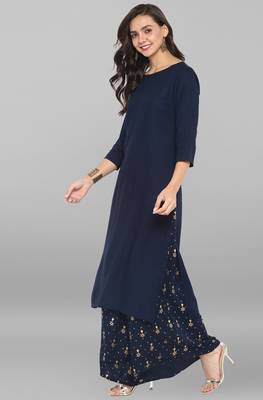Janasya Blue plain rayon kurta sets 3