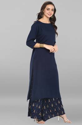 Janasya Blue plain rayon kurta sets 4