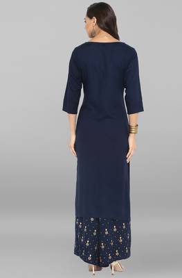 Janasya Blue plain rayon kurta sets 5