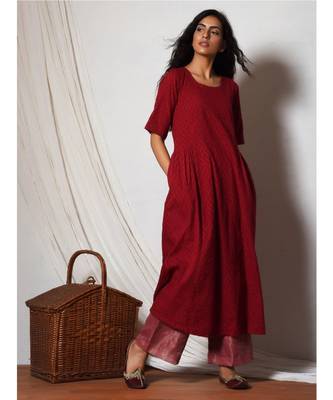 Red Kurta with Kota Silk Farshi Pant 1
