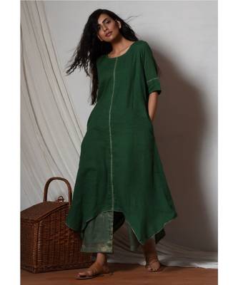Cocktail Green Flowy Kurta with Kota Silk Farshi Pant 1