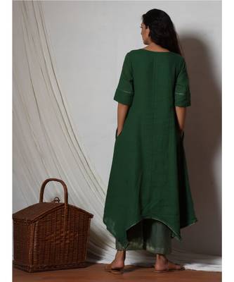Cocktail Green Flowy Kurta with Kota Silk Farshi Pant 2