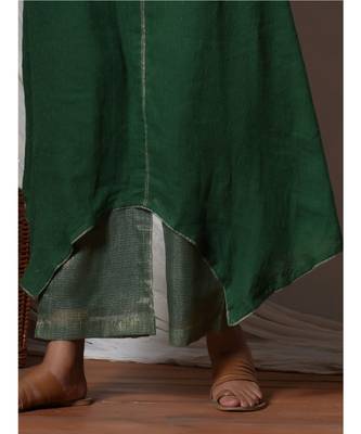 Cocktail Green Flowy Kurta with Kota Silk Farshi Pant 3