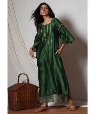 Cocktail Green Jute Kurta with Kota Silk Farshi Pant 1