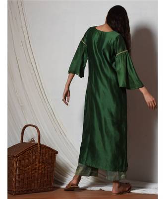 Cocktail Green Jute Kurta with Kota Silk Farshi Pant 2