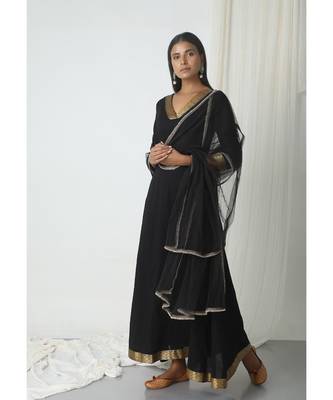 Black Golden Border Dupatta Dress 1