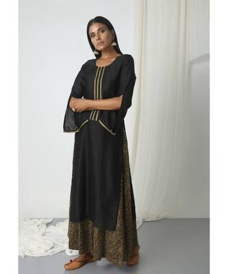 Black Floral Skirt-Kurta 1