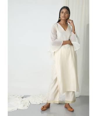 Ivory Chanderi Bell Sleeve Kurta 1