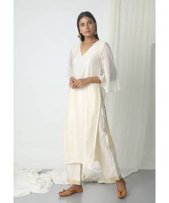 Ivory Chanderi Bell Sleeve Kurta 2
